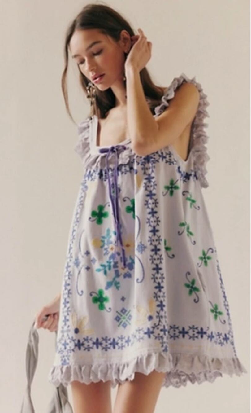 Free People Bali Main Squeeze Mini Dress Embroidery Lace Off White Size Medium